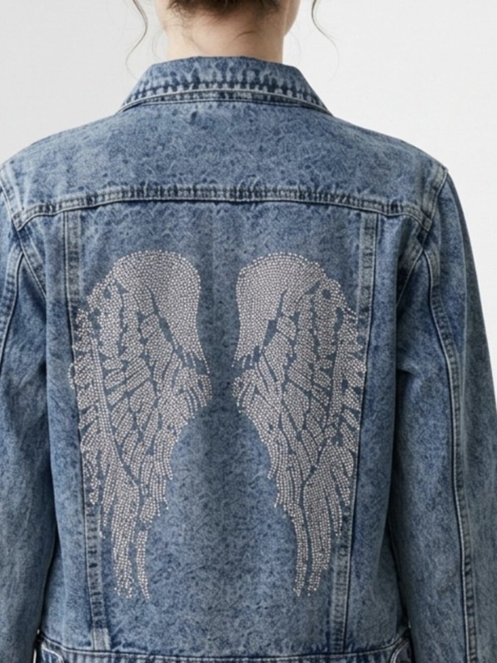 Hand Embellished Angel Wings Denim Jacket I Rhinestone  Luxury Jacket